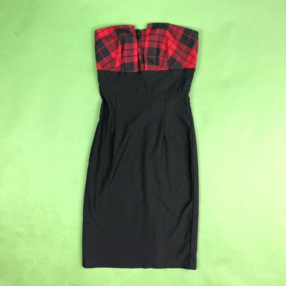 Black and Red Plaid Strapless Cocktail Dress size S